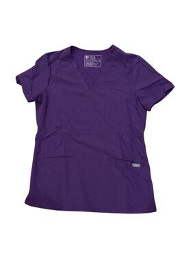 Figs Technical Collection Purple Scrub Top XS Short Sleeve V-Neck Pockets